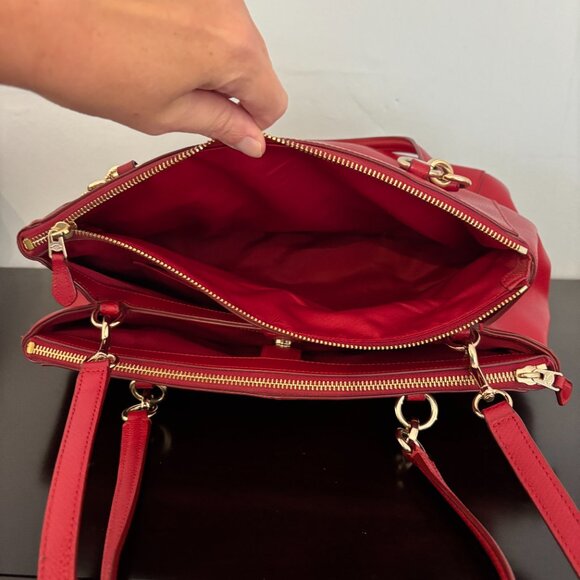 Coach Christie Carryall Cherry Red Crossgrain Leather Satchel - Picture 9 of 13